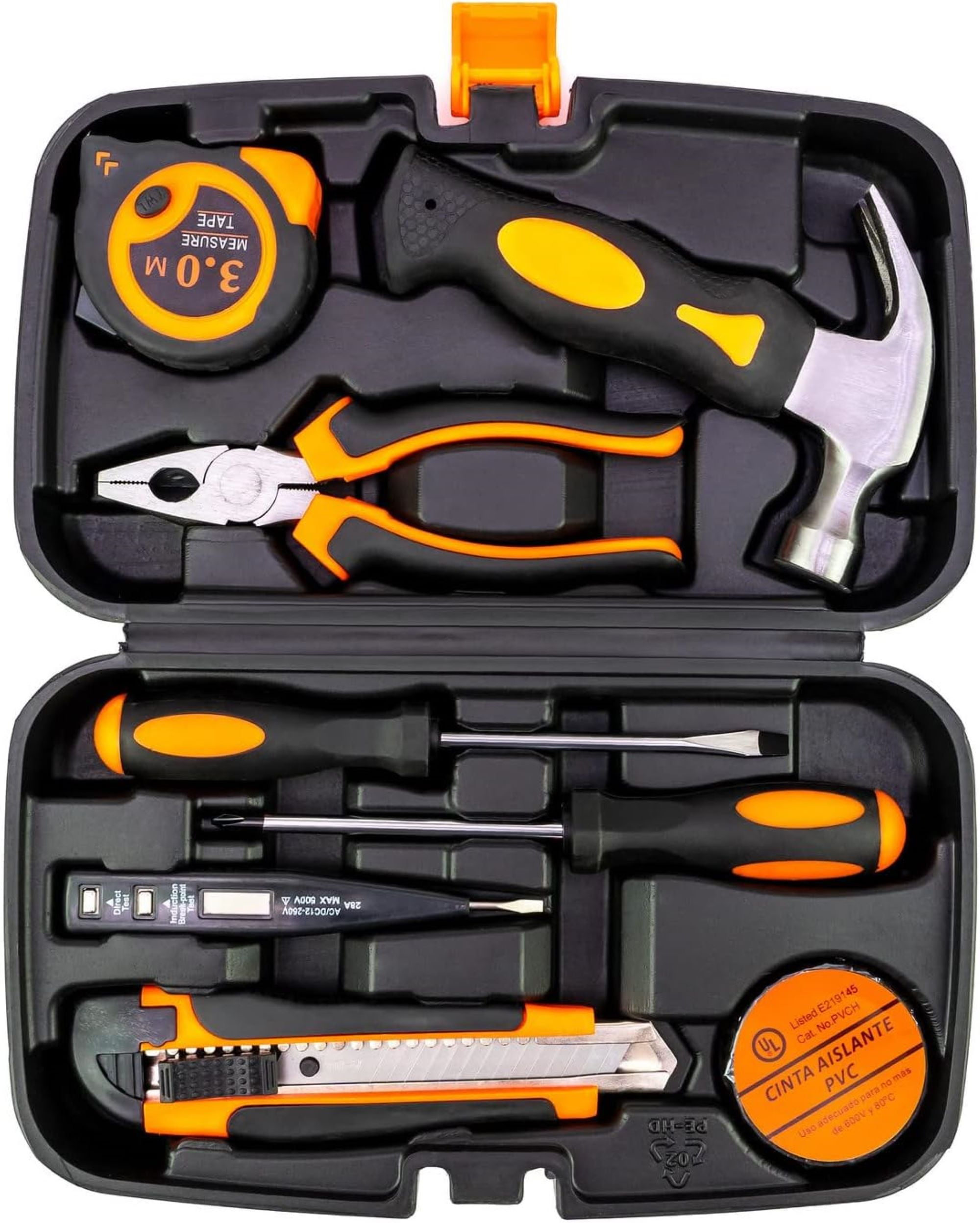 GARDENERA Essential Small Homeowner 9-Piece Tool Set General Household Basic Hand Tool Kit with Handy Toolbox Storage Case Ideal for Students & Home Repairs