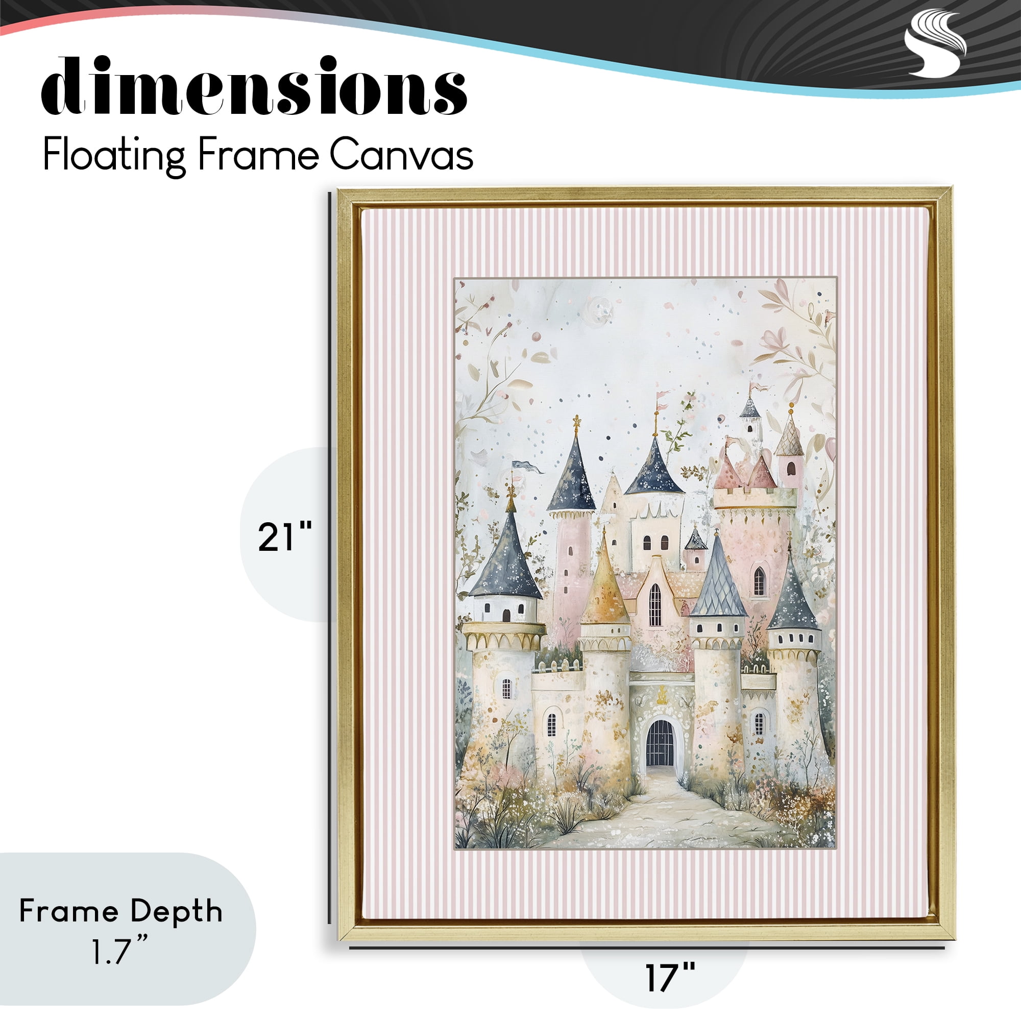 Stupell Industries Enchanted Dreams Castle Gold Framed Floater Canvas Wall Art, design by Christine Simpson Art