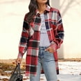 thumbnail image 5 of Womens Mid Length Plaid Jacket Flannel Button Down Long Sleeve Shirts Shackets Lapel Collar Casual Fall Coat (XL, Red), 5 of 5