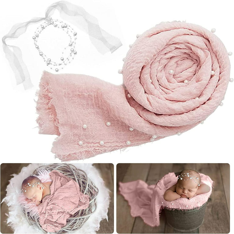  Giggle Angel Newborn Baby Photography Props Baby Photo Wrap  Blanket for Baby Girl Pearl Decor Wrap Set with Headband : Baby