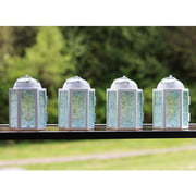 White Decorative Candle Lantern Holders, Mini Moroccan, Clear Glass, Set of 4
