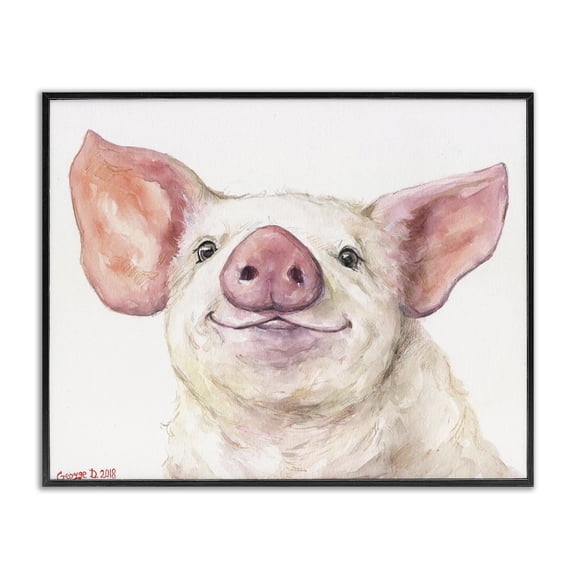 Stupell Industries Rustic Lodge Large Pig Head Animal Watercolor Black Framed Giclee Art, 14 x 11, by George Dyachenko