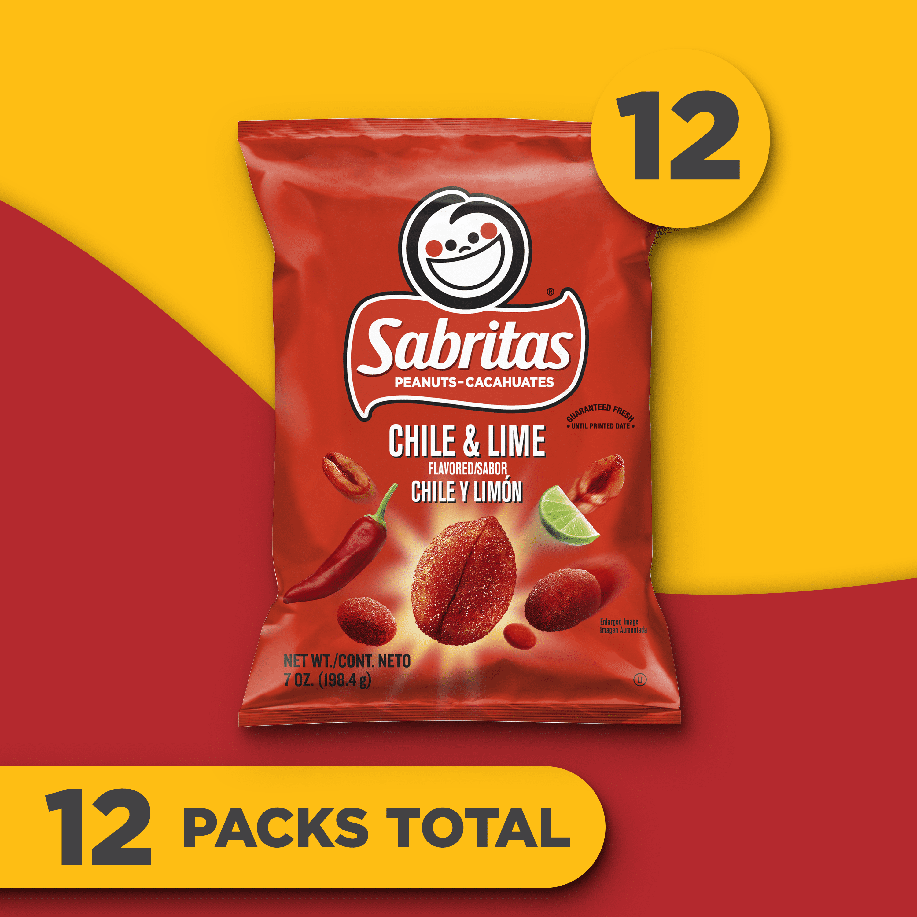 (12 pack) Sabritas Chile and Lime Flavored Peanuts, 7 oz Bag