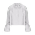 thumbnail image 5 of Lenpel Button down Shirts for Women Ruffle Long Sleeve Collared Pleated Cotton Linen Tops Dressy Casual Blouses(White,XX-Large), 5 of 6
