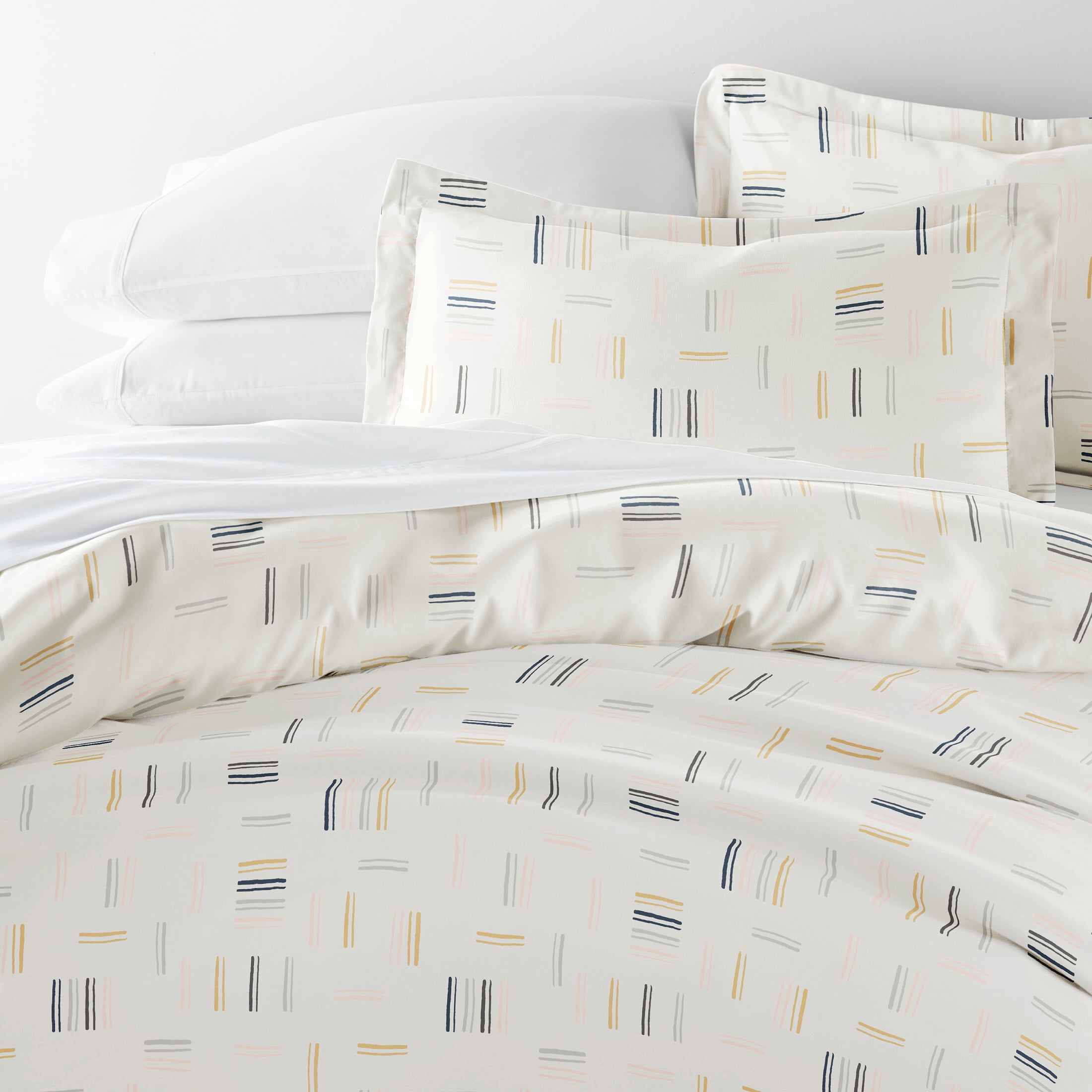 Noble Linens Clay Geo Dash 3-Piece 3-Piece Duvet Cover Set, King/Cal King