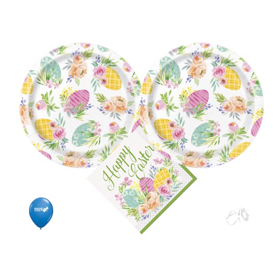 Easter Party Supplies | Easter Party Tableware| Easter Party Decorations | Spring Party Supplies | Easter Paper Dessert Plates | Easter Napkins - Serves 16