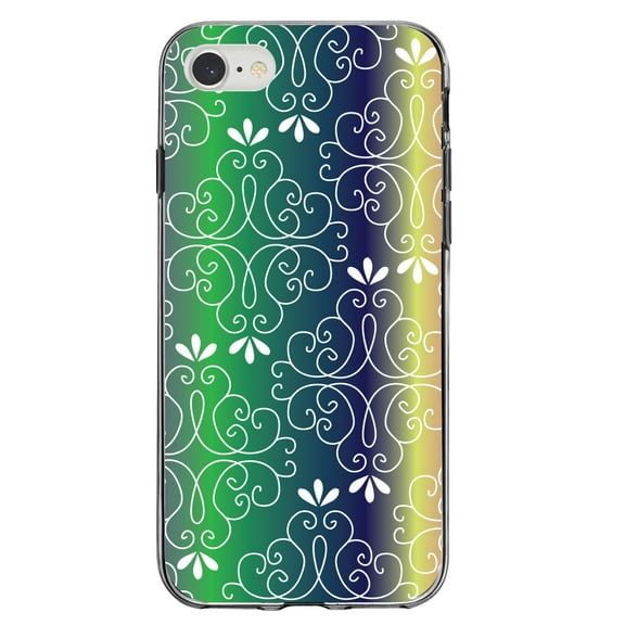 DistinctInk Clear Shockproof Hybrid Case for iPhone 7 8 SE (2020 Model) 4.7" Screen TPU Bumper Acrylic Back Tempered Glass Screen Protector - Purple Green Blue Yellow Pink Gradient