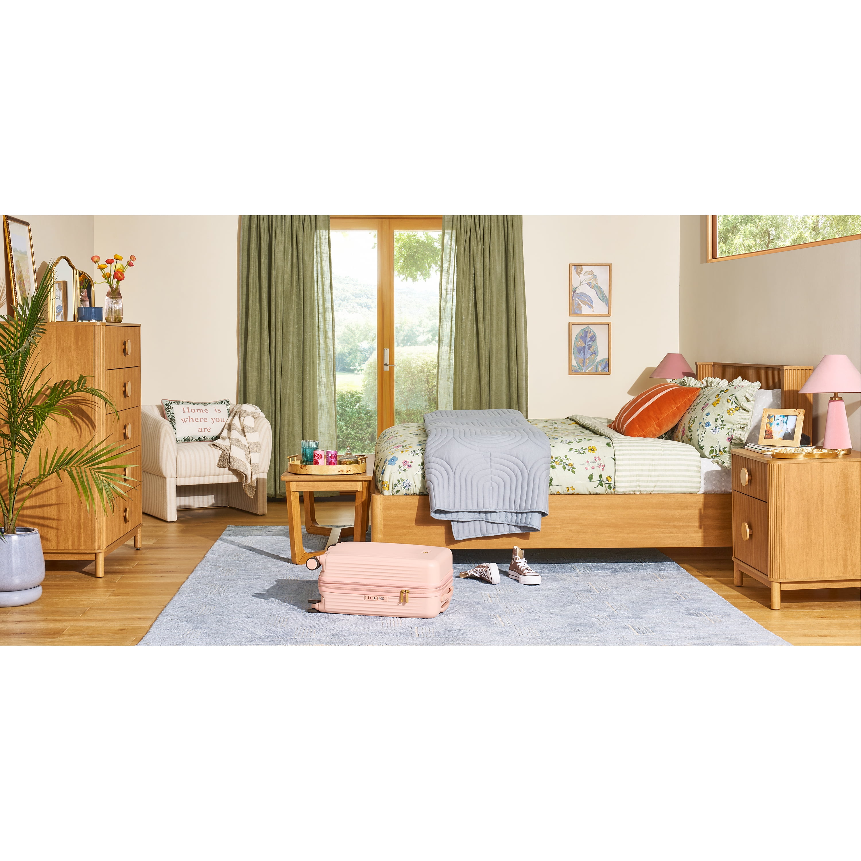 Beautiful Geometric 3-Piece 100% Cotton Percale Cornflower Blue Sheet Set, Twin by Drew Barrymore