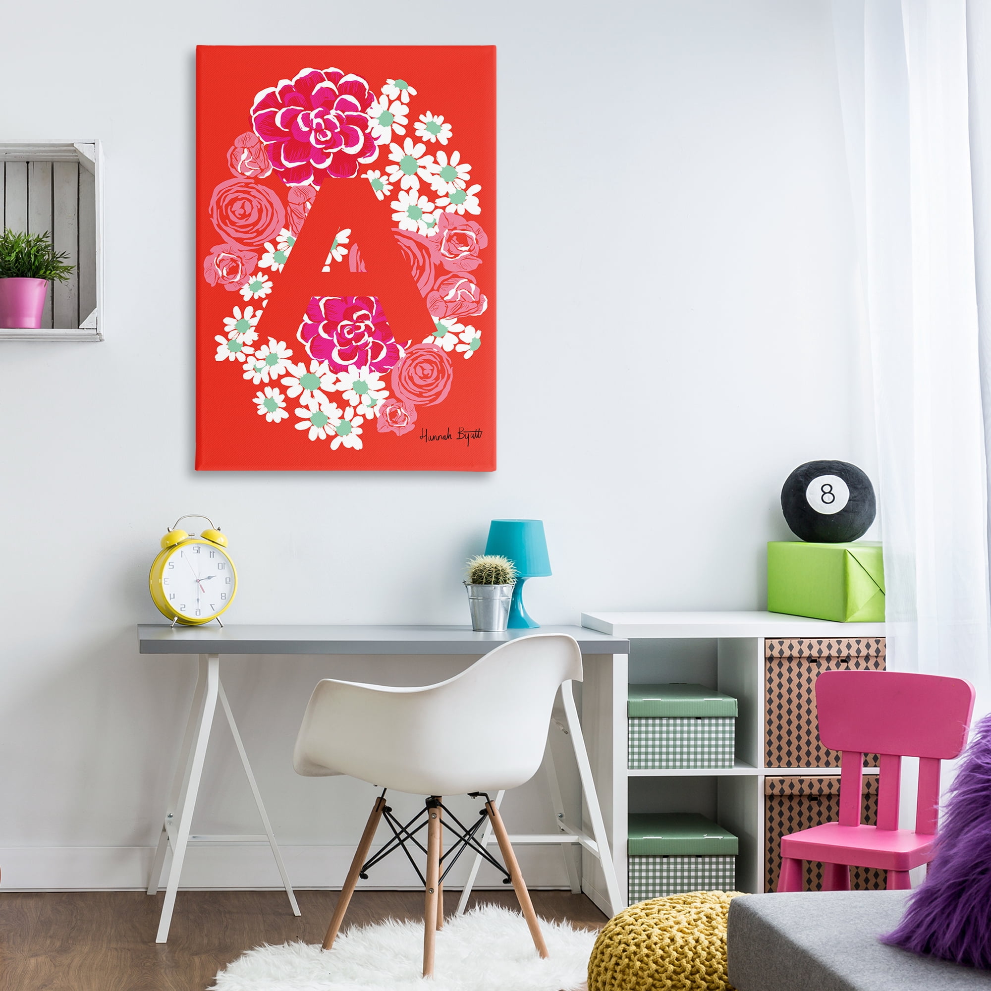 Stupell Industries Floral Bloom Letter A Botanical & Floral Painting Gallery Wrapped Canvas Art Print Wall Art, 30 x 45