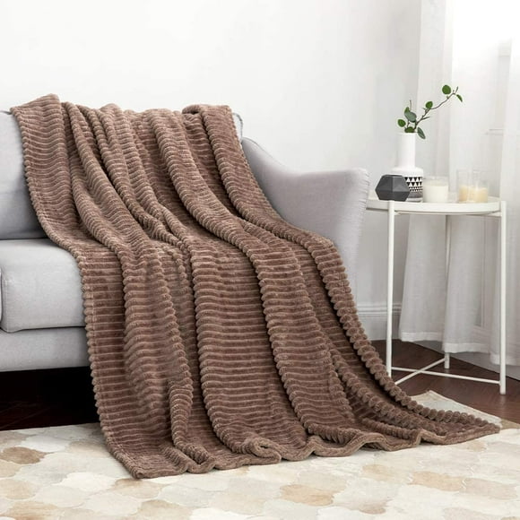 MIULEE Fleece Throw Blanket with Stripe Pattern Fuzzy Flannel Brown Blanket for Couch Plush Warm Cozy Bed Blanket Boho Decor for Bed Sofa Chair Throw Size 50"x60"