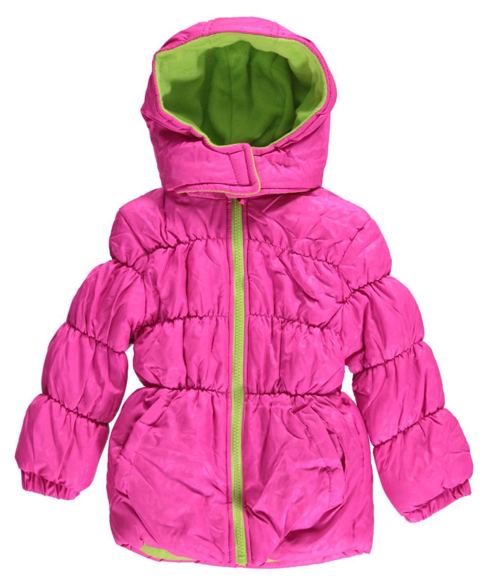 Little Girls Pink Lime Zipper Hooded Winter Puffer Coat 6X