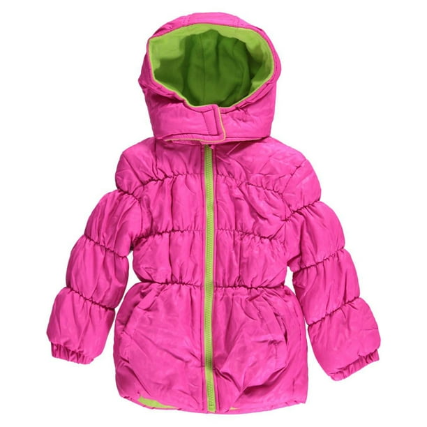 Pink Platinum - Little Girls Pink Lime Zipper Hooded Winter Puffer Coat ...