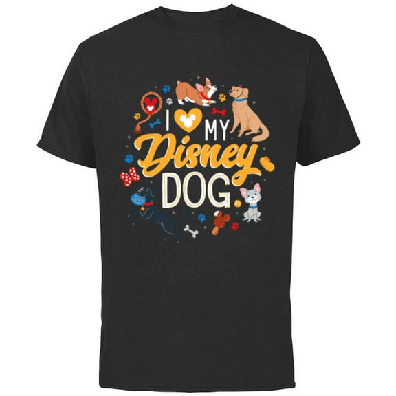 Disney Puppies I Love My Disney Dog - Short Sleeve Cotton T-Shirt for Adults - Customized-Charcoal