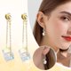 thumbnail image 2 of Pendientes con flecos, cubos geométricos y cristales para chicas adolescentes, pendientes minimalistas de piercing, pendientes de moda, 2 of 8