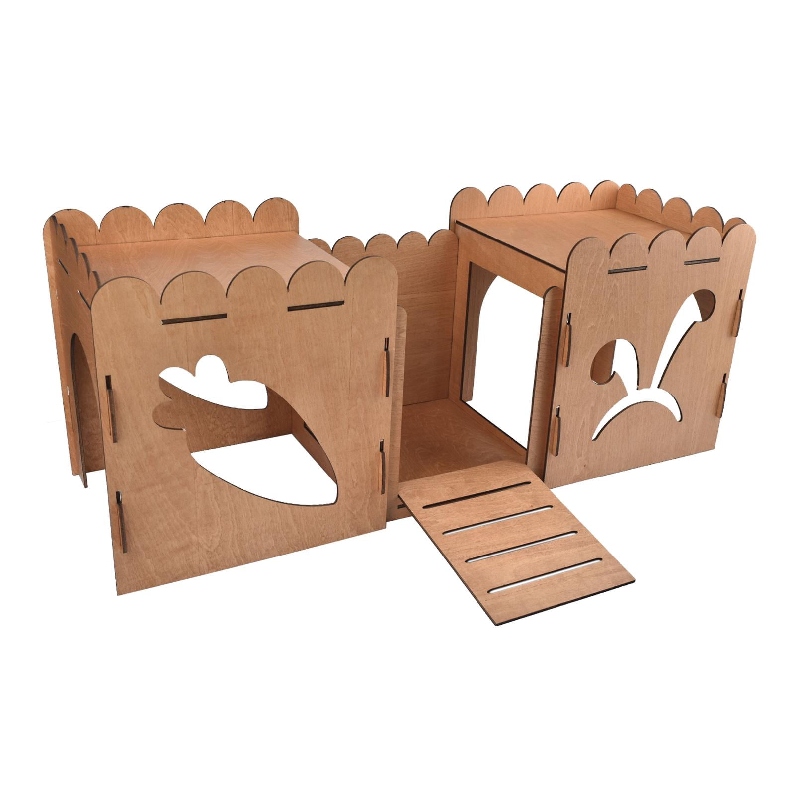 Tooyful Wooden Rabbit Castle Hideout Hamster House with Ramp Hut Nest Small Animal House Bed Guinea Pig Hideout House for Squirrel Lemmings Exercise