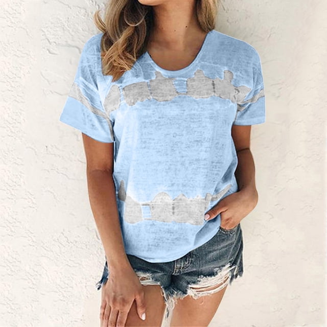 Birdeem T-Shirt Mode Imprimé pour Femmes Manches Courtes Blouse Col Rond Hauts Décontractés