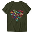 thumbnail image 4 of Womens Short Sleeve T-Shirts Polyester Casual Sunflower Butterflies Printed Graphic Base Tee Shirt Summer Tops (L, Army Green 01), 4 of 4