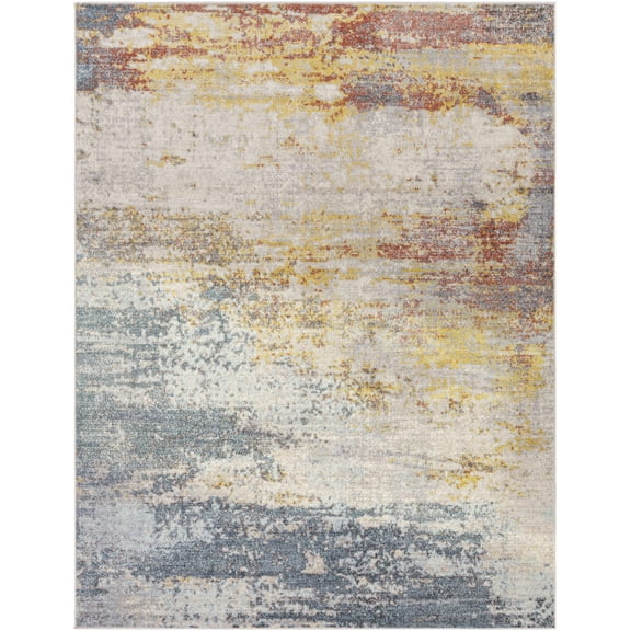 Mark&Day Area Rugs, 7x9 Bex Modern Light Gray Area Rug, Blue Grey Yellow Carpet for Living Room, Bedroom or Kitchen (6'7" x 9')