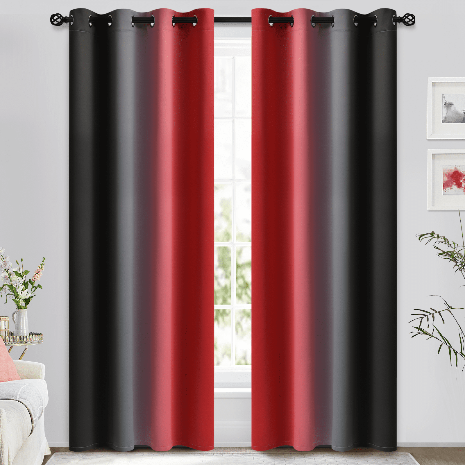 Red on sale black curtains