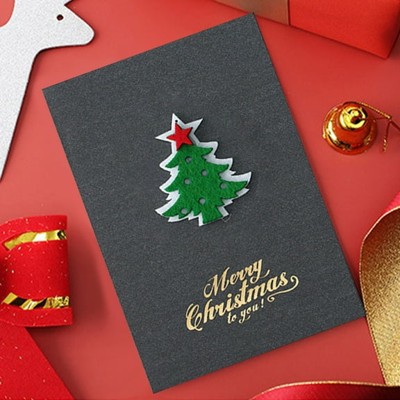 1 PC Christmas Greeting Card with Envelope, Retro Paper Card with 3D Felt Christmas Tree Figure, Merry Christmas Holiday Card for Gifting