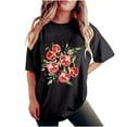 thumbnail image 2 of LEBONYARD Womens Summer Tops Loose Fit,Crew Neck Sweatshirts Women 50% off clear,Women's Fashion Summer Round Neck Drop Sleeves Leisure Short Sleeve Fruit Printing Tops Black XXL, 2 of 7