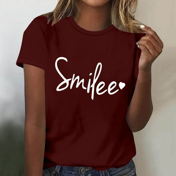 Njagoc3 Discover This! Ladies' Fashionable Solid Color Round Neck Short Sleeve T - Shirt Featuring Artistic Abstract Prints for Summer