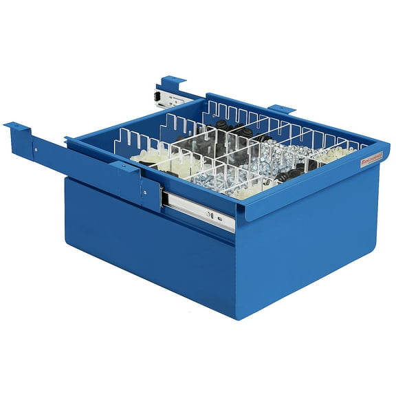 Steel Drawer 8" High with Partitions and Full Ball Bearing Suspension - 2"High x 14.5" Wide x 17" Length - Blue