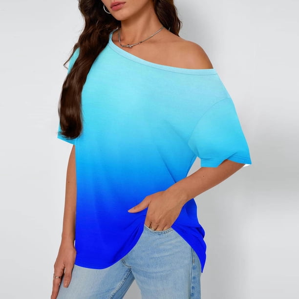 TaTaai Off Shoulder Loose Short Sleeved Home Top, Women Slanted Neck Printed Style, Regular Length, Spring Summer Daily Leisure Clothing Gift