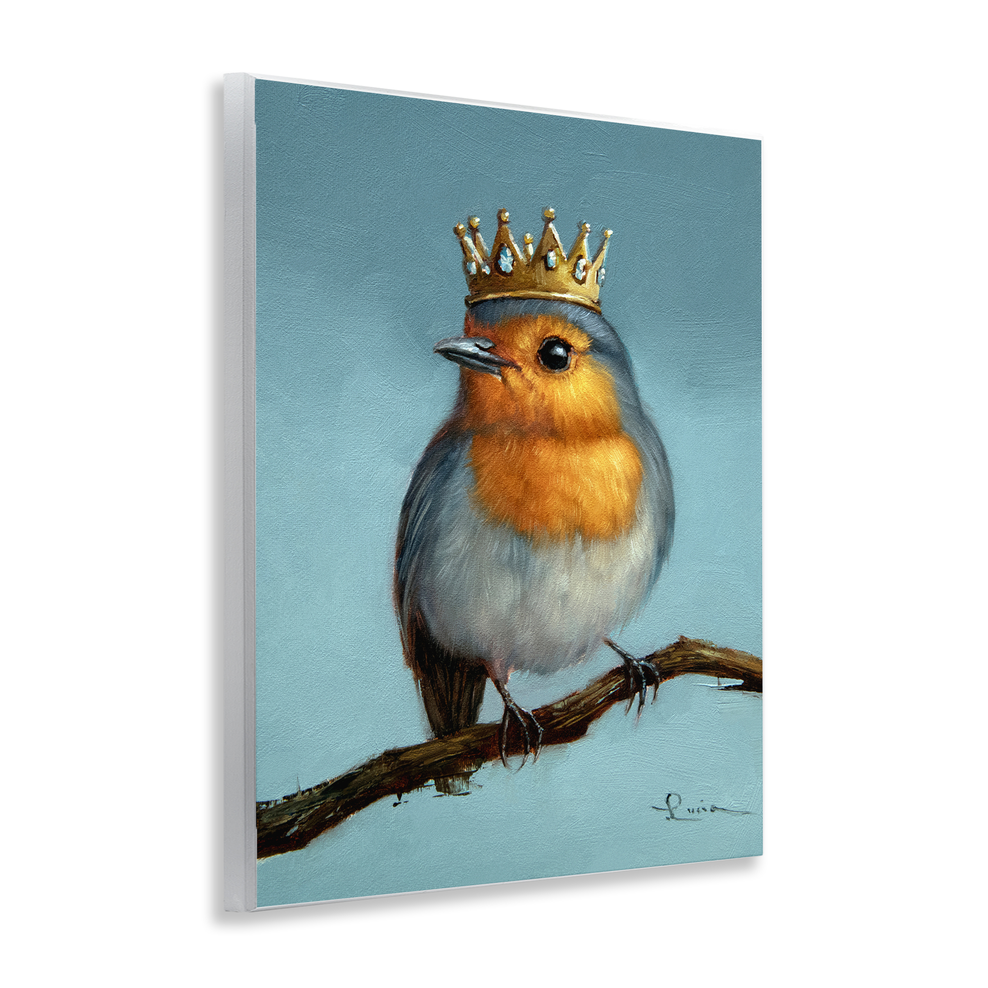 Royal Robin Perched Wall Plaque Art, design by Lucia Heffernan