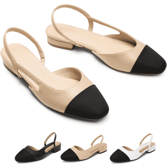 CHICVOMEY Flats for Women Slingback Ballet Flats Square Cap Toe Low Heel Dress Shoes Comfort Work Flats for Wedding Business Casual
