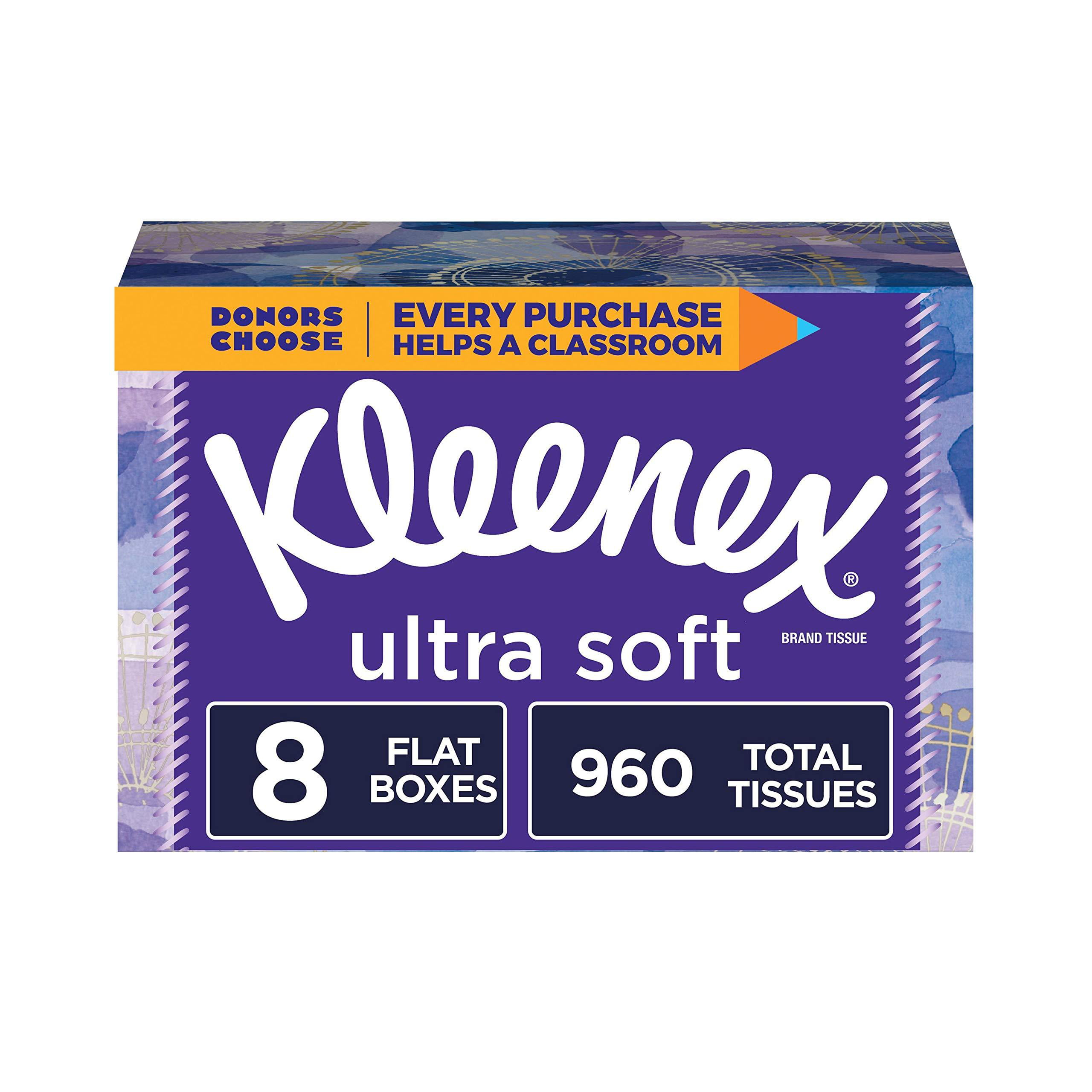 8 Flat Boxes 960 Total Kleenex Ultra Soft Facial Tissues 120 Tissues per Box 