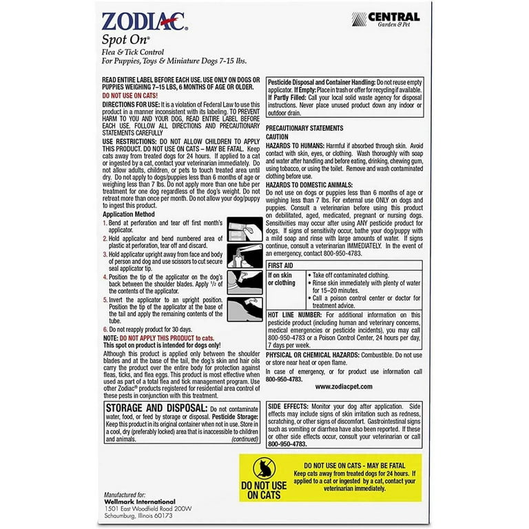 Wellmark International ZODIAC® SPOT ON® FLEA & TICK CONTROL FOR DOGS AND PUPPIES Wellmark International ZODIAC® SPOT ON® FLEA & TICK CONTROL FOR DOGS AND PUPPIES