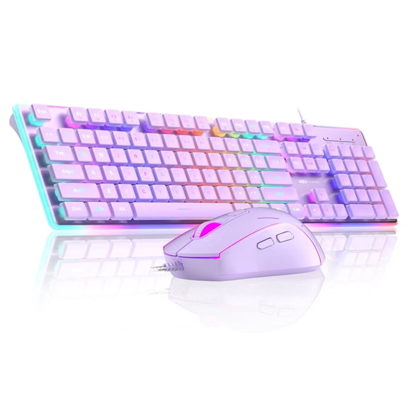 MageGee GK970 RGB Wired Gaming Keyboard and Mouse Combo, Purple, Full Size, 104 Keys