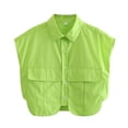 thumbnail image 5 of Multicolor Summer New Women's European and American Style Pocket Decoration Short Sleeveless Solid Color Shirt Women-Olive Green-L, 5 of 5