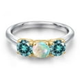thumbnail image 3 of Gem Stone King 925 Silver and 10K Yellow Gold Simulated White Opal and Blue Moissanite Engagement Ring for Women | 1.50 Cttw | Round Cabochon 5MM | Gemstone October Birthstone | Size 8, 3 of 6