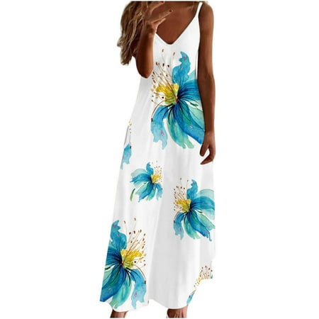 

Juebong Women s Fashion Casual Summer Pocket Sleeveless Lace Print V-Neck Dress
