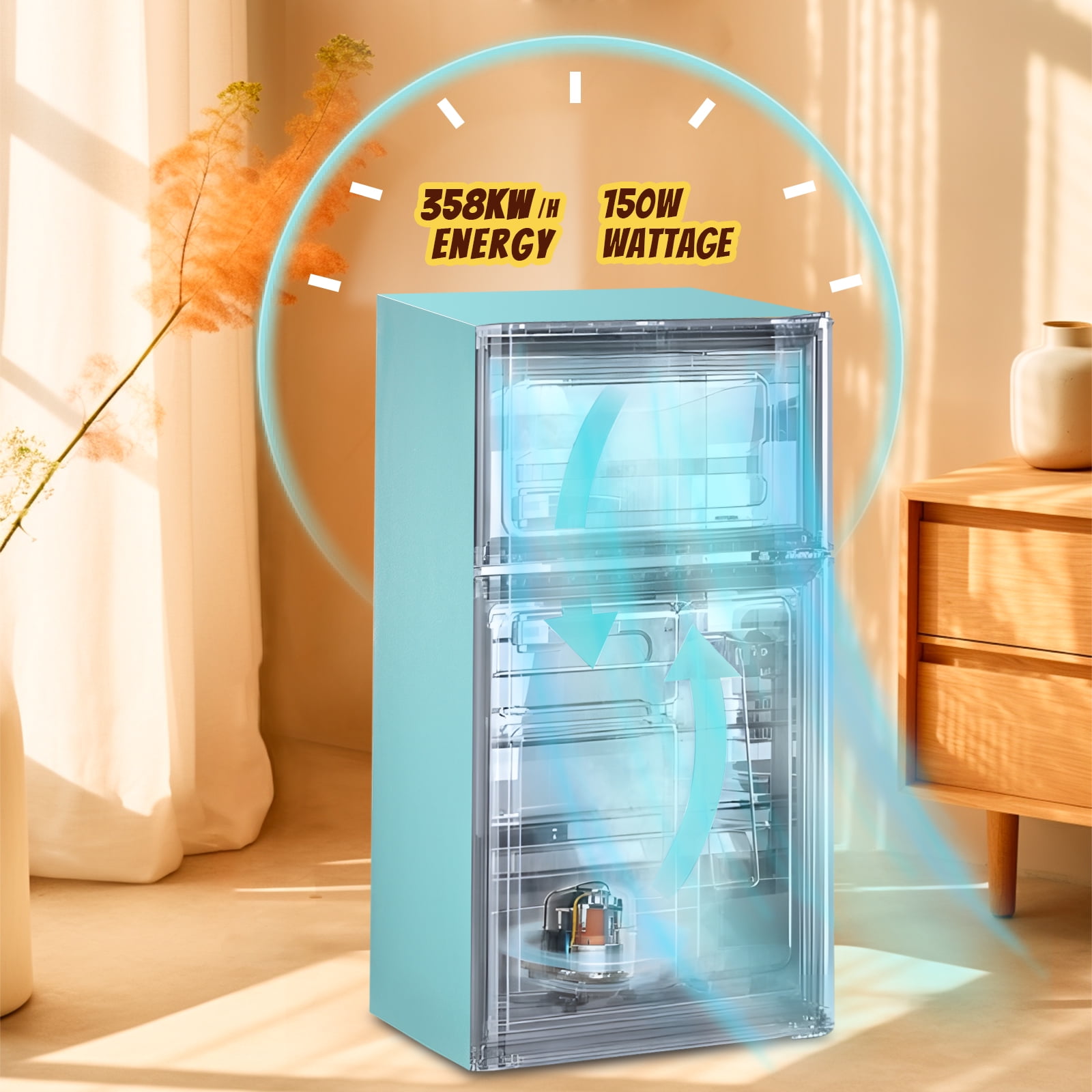 TACOOL Retro Mini Fridge with Handle Dual Door 3.5Cu.ft Samll Refrigerator with Freezer For Home Blue