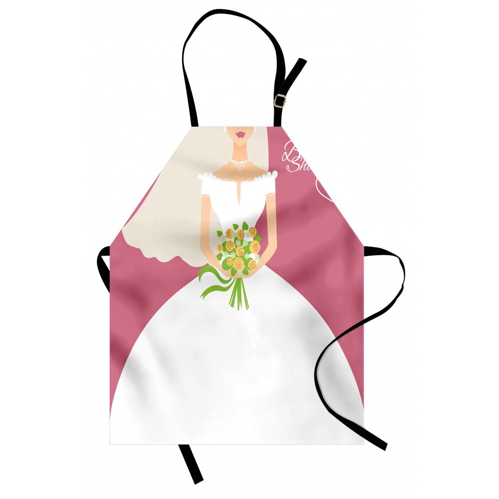 Bridal Shower Apron Wedding Day Celebration Bride with White Dress and