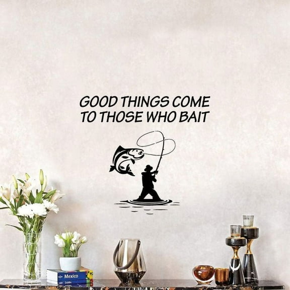 Good Things Bait Quote Fishing Fish Fisher Fishers Fisherman Quotes Vinyl Design Wall Sticker Wall Art Wall Decal Boy Girl Kid Room Pool Area Bedroom Home Decor Stickers Decoration Size (10x10 inch)