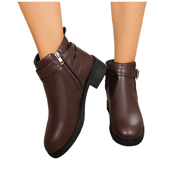 Purcolt Ankle Boots for Women Dressy Casual PU Leather Pointed Toe Block Heel Short Booties Comfort Elegant Slip on Dress Shoes for Business Work Office