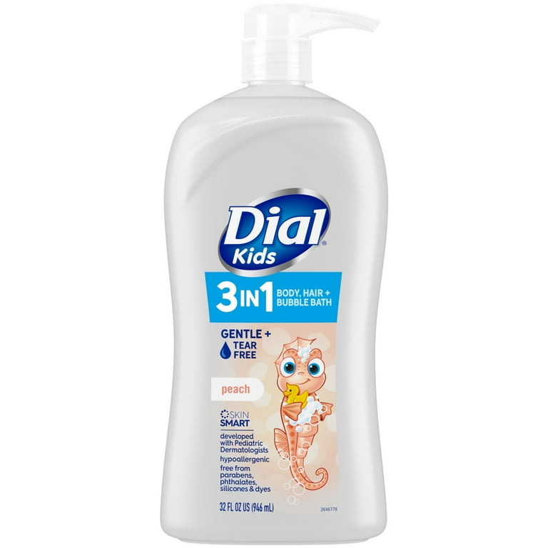 Dial Kids 3-in-1 Body+Hair+Bubble Bath, Peach, 32 fl oz, Orange
