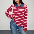 thumbnail image 6 of Garbnen Striped Womens Polo Shirts Color Block Buttons Collared Basic Long Sleeve Shirts for Women Relaxed Fit Basic Fall Winter Women Golf Shirts, 6 of 8