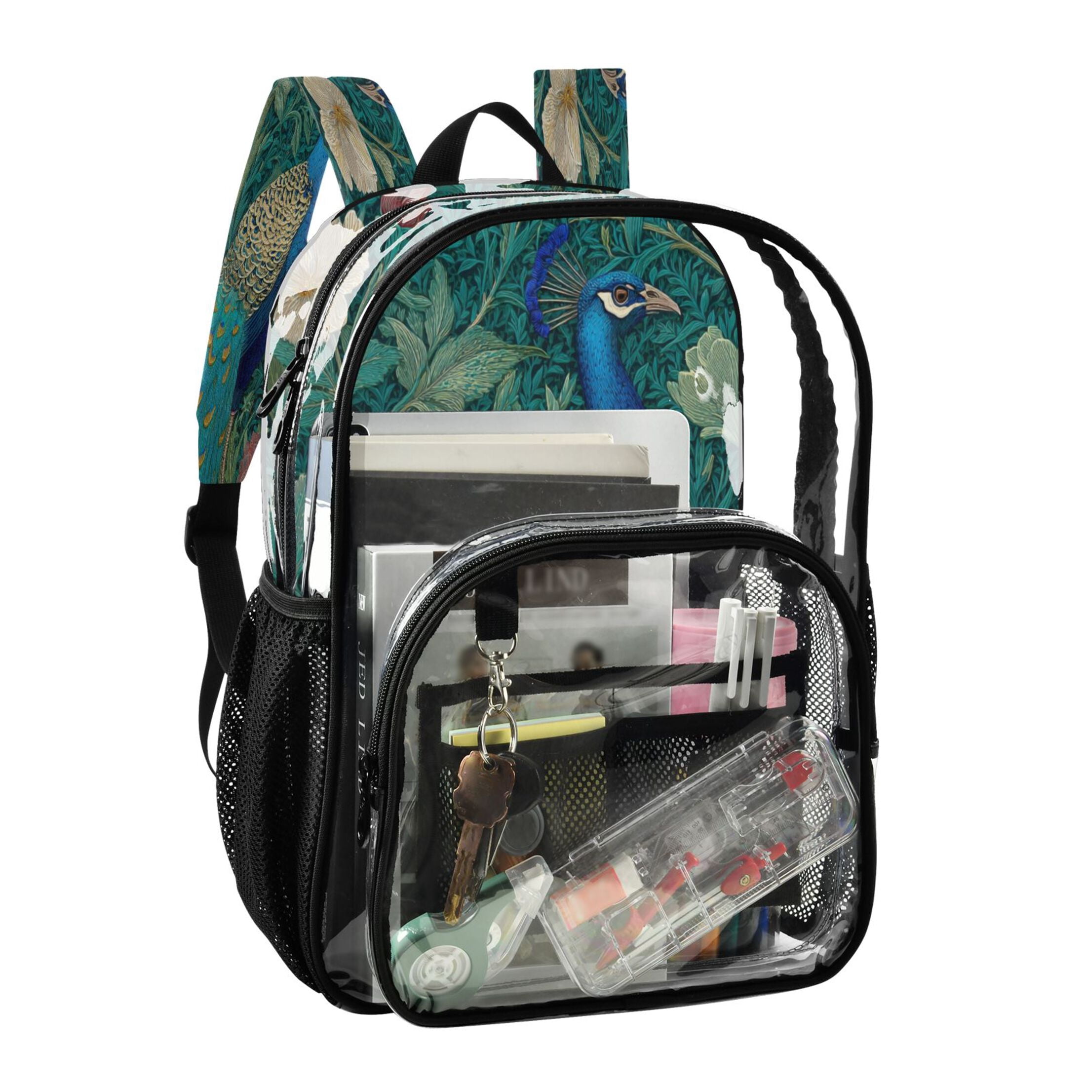 PVC Transparent Backpacks Clear Backpack for Travel and Outings Peacock Illustration