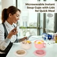 thumbnail image 4 of 4 Pack Soup Bowls with Lids – Microwave-Safe Wheat Straw Dinnerware Set, Easy-Clean Bowls with Handles & Leak-Proof Lids, Perfect for Dorms, Quick Meals & On-the-Go, Beige & Pink, 4 of 5