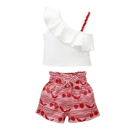

Kucnuzki 12 Months Toddler Girl Summer Outfits Shorts Sets 18 Months One Shoulder Solid Color Sweet Lotus Leaf Layer Cozy Tops Elastic Heart Prints Cozy Shorts 2PCS Set White