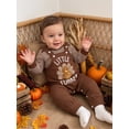 thumbnail image 5 of RUINIXCW Newborn Baby Boy Thanksgiving Outfit Infant Baby Boy Fall Winter Clothes Waffled Striped Rompers and Turkey Embroidery Overalls Pants Set, 5 of 10