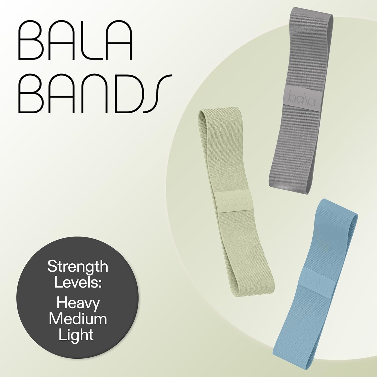 Bala Booty Bands Resistance Bands for Women & Men, Elastic Exercise Bands for Working Out, Wrist, Ankle, Legs & Booty Bands, Workout Resistance Bands for Yoga, Pilates, 3-Pack