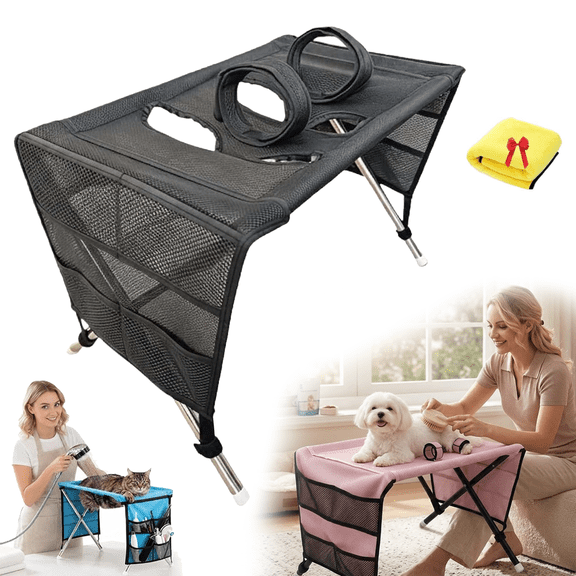 2-in-1 Foldable Pet Grooming Bed,Portable Dog Grooming Hammock with Quick-Dry Mesh,Multifunctional Holder for Daily Bathing Nail Trimming Travel.(Black)