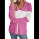 thumbnail image 1 of Chaqueta de Rayas con Bloques de Color para Mujer, con Cremallera, Larga, Punto Acanalado, Sudadera con Cordón Ajustable. Rosa Roja XL, 1 of 9