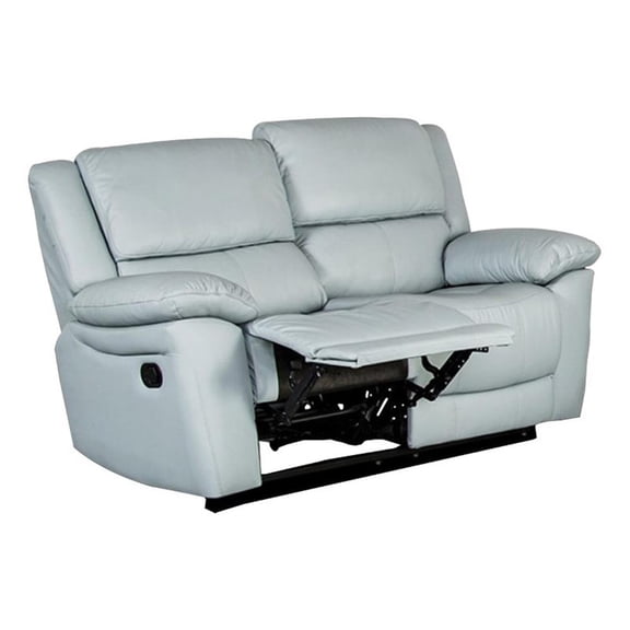 Larus Manual Loveseat-Powder Blue Leather Match-Pillow Top Arms-60 Inch